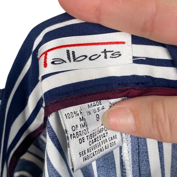 Talbots Vtg Navy Blue White Striped Pleat High Waist Pants Trousers SZ 8 - Picture 5 of 11